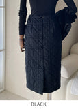 Label Quilted Velvet Puff Jacket Skirt Set