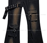 Boldy Eyelet Belted Bootcut Denim Pants