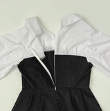 Belt Strap Balloon Shirt Layered Bustier Long One Piece