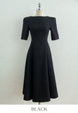 Tian Boat Neck Puff Flare Long One Piece
