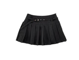 Eyelet Belt Pleats Skirt