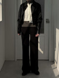 Glossy leather crop jacket