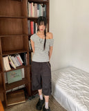 Toa Adjust Button Washing Pin Tuck Cargo Bermuda Pants