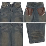 Elt leather pocket denim pants