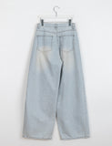 [unisex] Kirn side folding washed light blue balloon wide denim pants