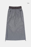 Hem side shirring nylon long skirt