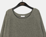 [Muffler set] Liton strap boat neck off shoulder long knit T-shirt