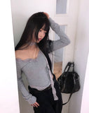 [Scarf Set] Kimen Lace Brushed Crop Long Sleeve T-Shirt