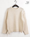 Shabu Eyelet Slit Ribbon Strap Long Sleeve Knit