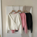 [Wool 10%] Luca Unbalanced Halter Button Wrap Knit