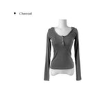 Riser Hoodie Button Long Sleeve T-Shirt