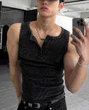 Pigment Henley Neck Damage Detail Muscle Fit Sleeveless