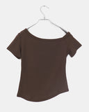 Richin American Flag Stud Rivet Unbalanced Off-shoulder Short Sleeve T-shirt
