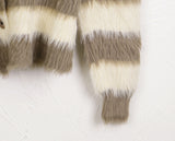 [Muffler Set] Jes Fur Stripe Color Matching Collar Knit Long Sleeve Cardigan