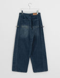 Gelott Stripe Carpenter Denim Balloon Wide Pants
