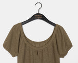 Eveny shirring volume hole short sleeve knit