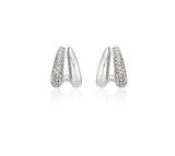 Claw Silver Half Pave Hoop Earrings