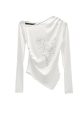 Ink Painting Flower One-Shoulder Off-Tee