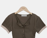 Huron Color Matching Button Short Sleeve T-shirt