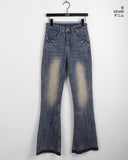 Kimman Y2K Crack Washing Gold Embroidery Long Bootcut Denim Pants