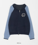 Taps Smile Two-Way Color Matching Knit Zip-Up Cardigan