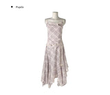 [Belt Set] Cheek Drape Check Unbalance Sleeveless Long One Piece