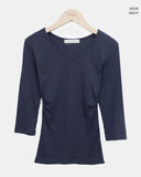 Neilon V-neck Side Shirring Three-Quarter T-shirt