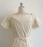 Ruckbell Square Neck Embroidered Tulip Pintuck Long One Piece