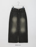 Linjob point washed denim long skirt