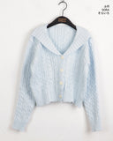 Anne Shawl Collar Cable Pastel Crop Long Sleeve Knit Cardigan