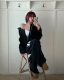 Facey Hood Layered Fur Jacket