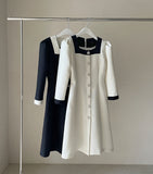 Erisa Square Neck Color Scheme Tweed One Piece