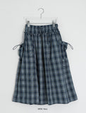 Lurun Check Shirring Cargo Banding Midi Skirt