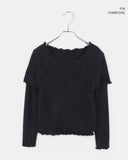 Depin layered two-way angora short-sleeve long-sleeve frilled t-shirt