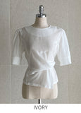 Marisa Short Sleeve Puff Unbalanced Wrap Blouse