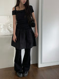 Dis Twist Strap Shoulder Lace Short Sleeve T-shirt
