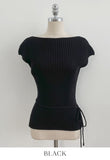 Dare Boat Neck Ribbed Cap Sleeve Knit(Belt Set)