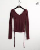 Ano Back Slit Strap Incision V-Neck T-Shirt