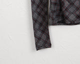 [Scarp set] Feld Checkered See-through Shirring Long Sleeve T-shirt