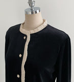 Tiv Frill Color Matching Velvet Blouse