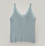 Lace Sleeveless Wrinkle Loose Fit Shirt Scrunchie Three-Piece Set