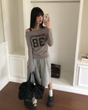 Nell Number Print One Off-Shoulder Long-Sleeve T-Shirt