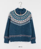 Vanini Nordic Round Wool Knit Zip-Up Cardigan