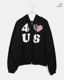 Pekit Stars and Stripes Heart Print Two-Way Zipper Long Sleeve Hooded Zip-Up