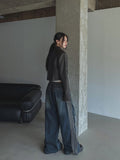 Oul vintage washing biker leather jacket