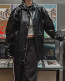 Seri glossy crack leather hoodie field jacket