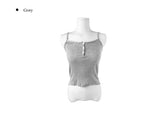 Chuchu Square Punching Lace Ribbed Button Sleeveless