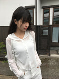 Kudo Button Hood See-Through Long Sleeve Cardigan
