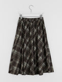 Maidet Pintuck Banding Flared Check Long Skirt