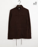 Celtic Rivbbed String Two-Way Knit Zip-Up Cardigan